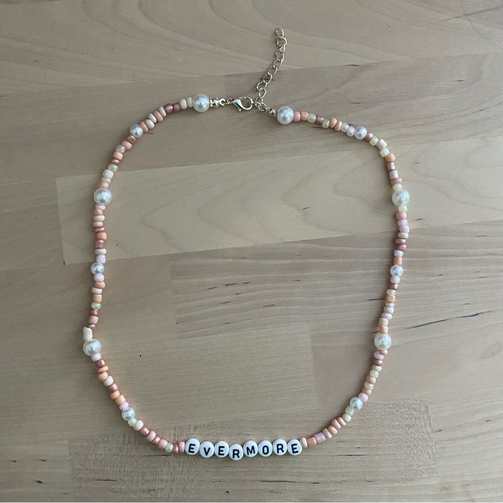 handmade Taylor Swift evermore pearl beaded necklace
